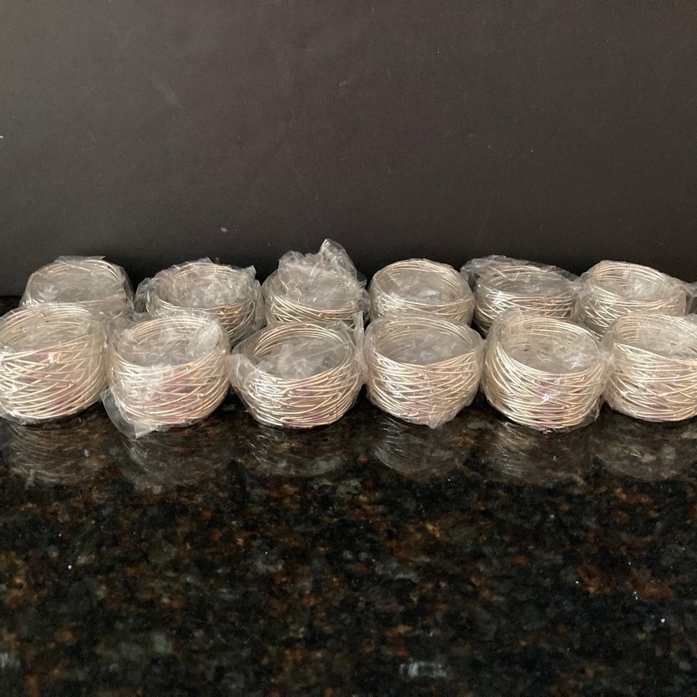 12 Silver Intricately Woven Napkin Rings/Made in India/NEW IN PLASTIC!